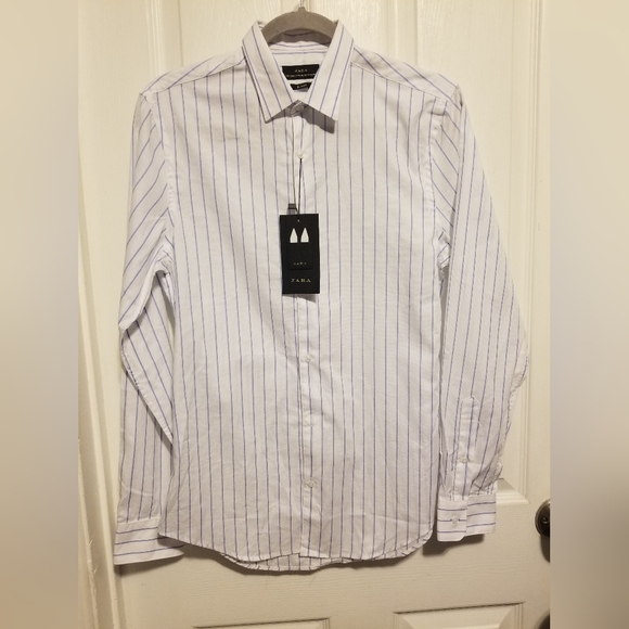 NWT Zara Striped Cotton Poplin Shirt Men's Sz S Color Blue/White